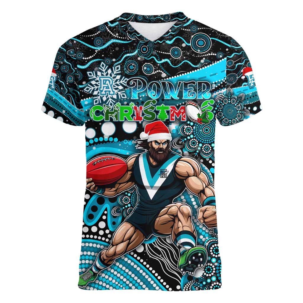 Merry Christmas AFL Power Women V-Neck T-Shirt Aboriginal Santa Football Mascot