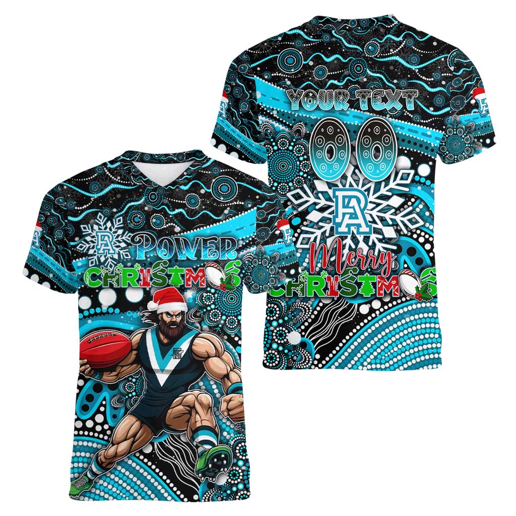 Merry Christmas AFL Power Women V-Neck T-Shirt Aboriginal Santa Football Mascot