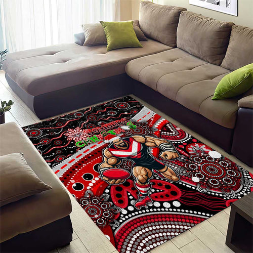 Merry Christmas AFL Bombers Area Rug Aboriginal Santa Football Mascot