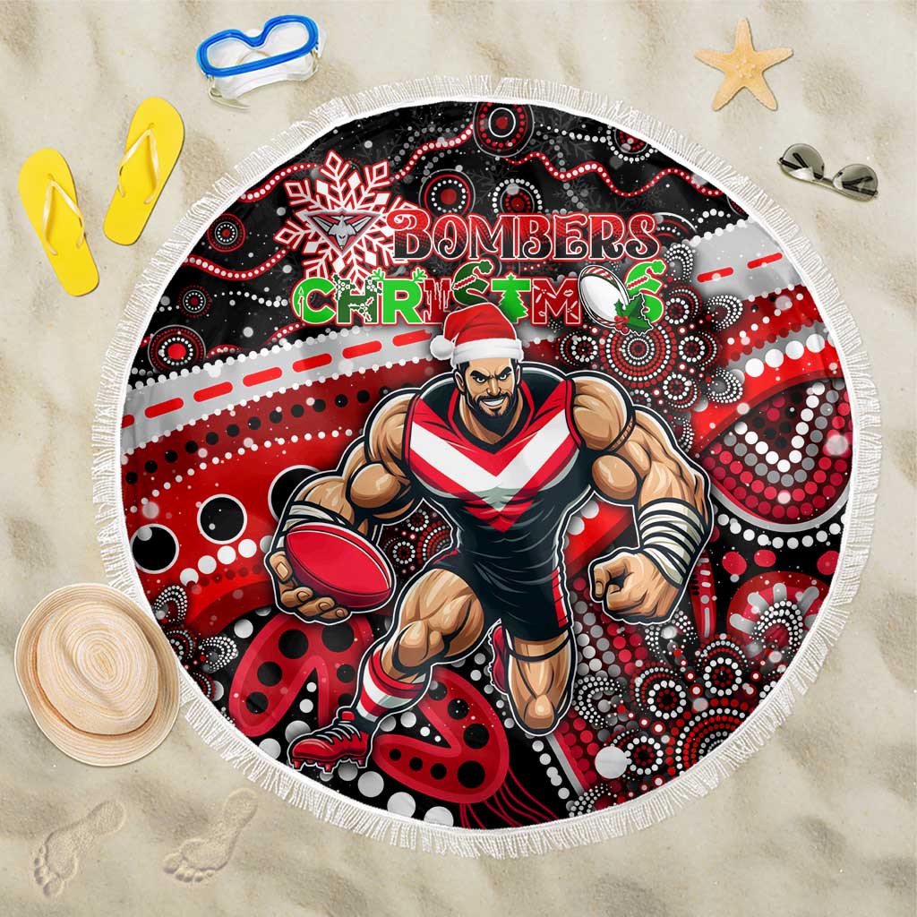 Merry Christmas AFL Bombers Beach Blanket Aboriginal Santa Football Mascot