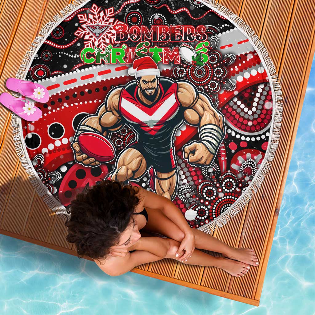 Merry Christmas AFL Bombers Beach Blanket Aboriginal Santa Football Mascot