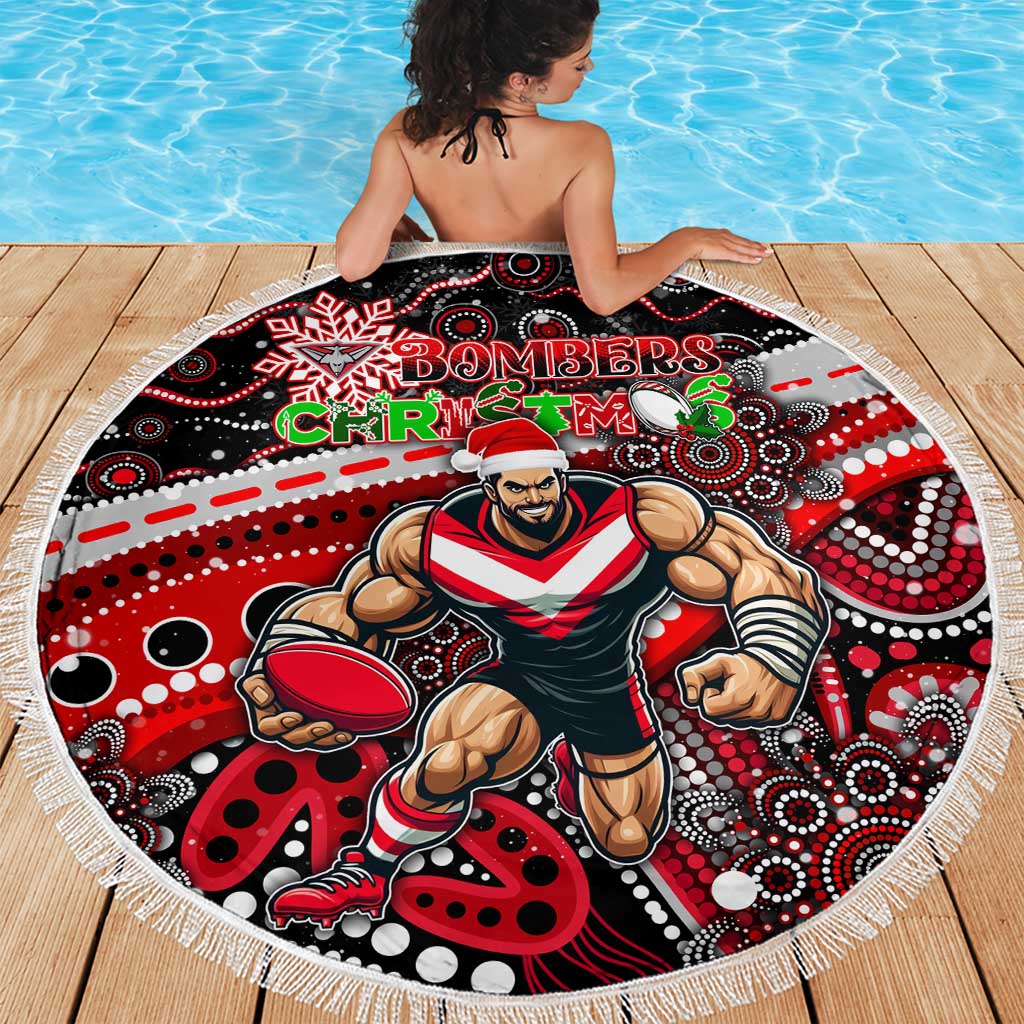 Merry Christmas AFL Bombers Beach Blanket Aboriginal Santa Football Mascot