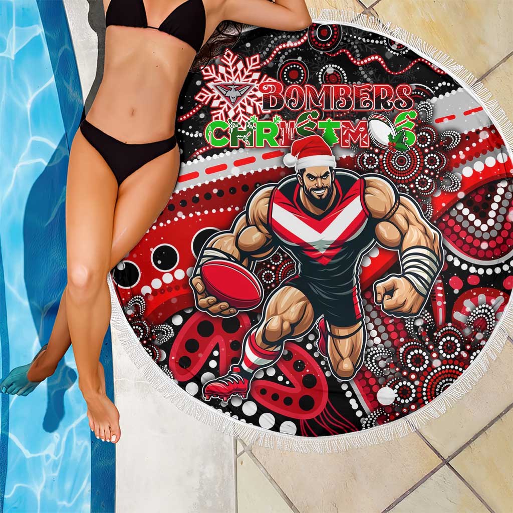 Merry Christmas AFL Bombers Beach Blanket Aboriginal Santa Football Mascot