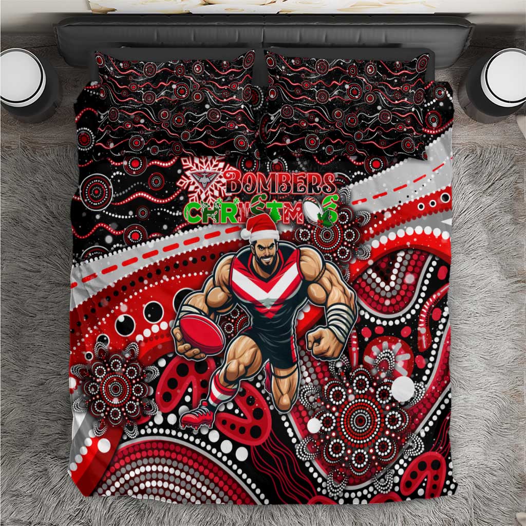 Merry Christmas AFL Bombers Bedding Set Aboriginal Santa Football Mascot