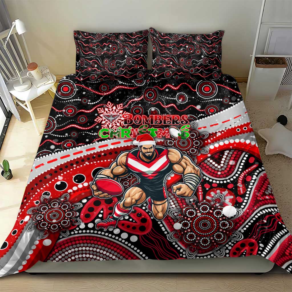 Merry Christmas AFL Bombers Bedding Set Aboriginal Santa Football Mascot