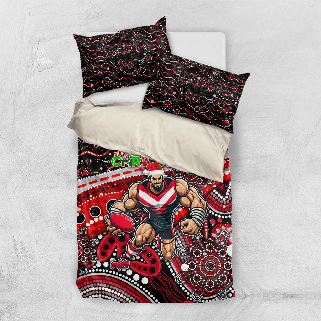Merry Christmas AFL Bombers Bedding Set Aboriginal Santa Football Mascot