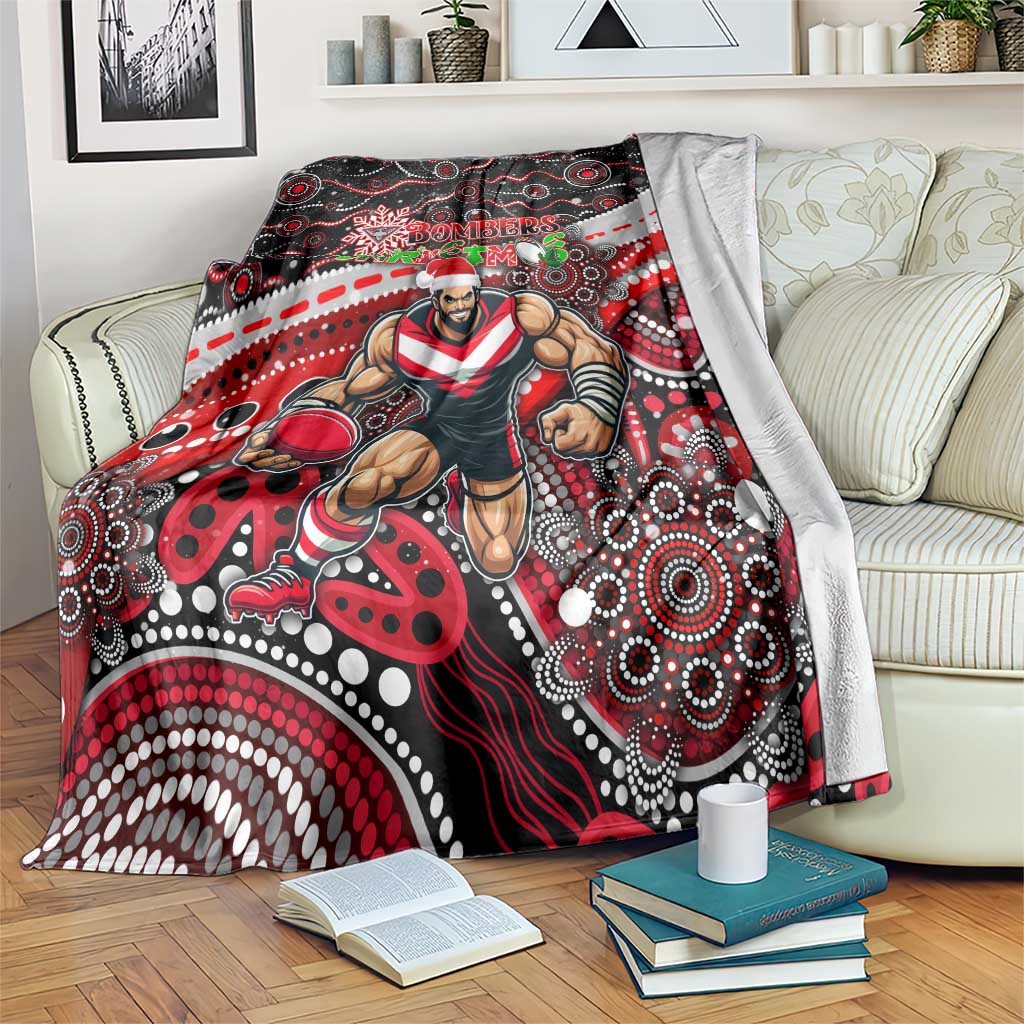 Merry Christmas AFL Bombers Blanket Aboriginal Santa Football Mascot