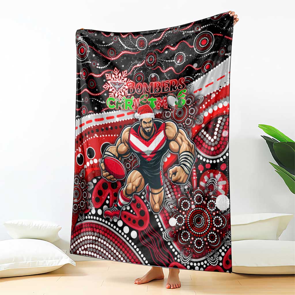 Merry Christmas AFL Bombers Blanket Aboriginal Santa Football Mascot