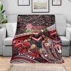 Merry Christmas AFL Bombers Blanket Aboriginal Santa Football Mascot