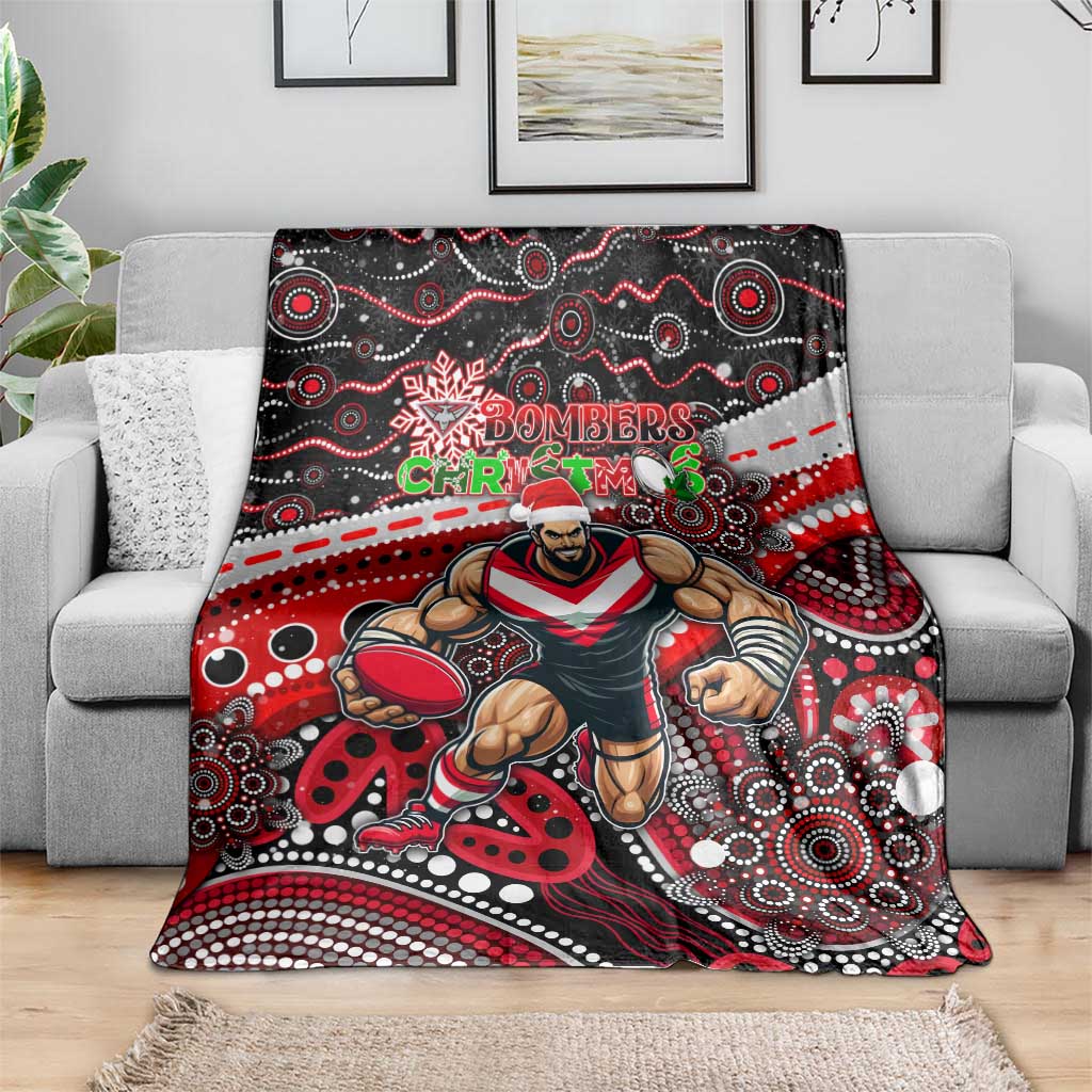 Merry Christmas AFL Bombers Blanket Aboriginal Santa Football Mascot