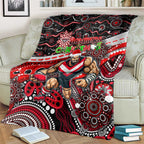 Merry Christmas AFL Bombers Blanket Aboriginal Santa Football Mascot