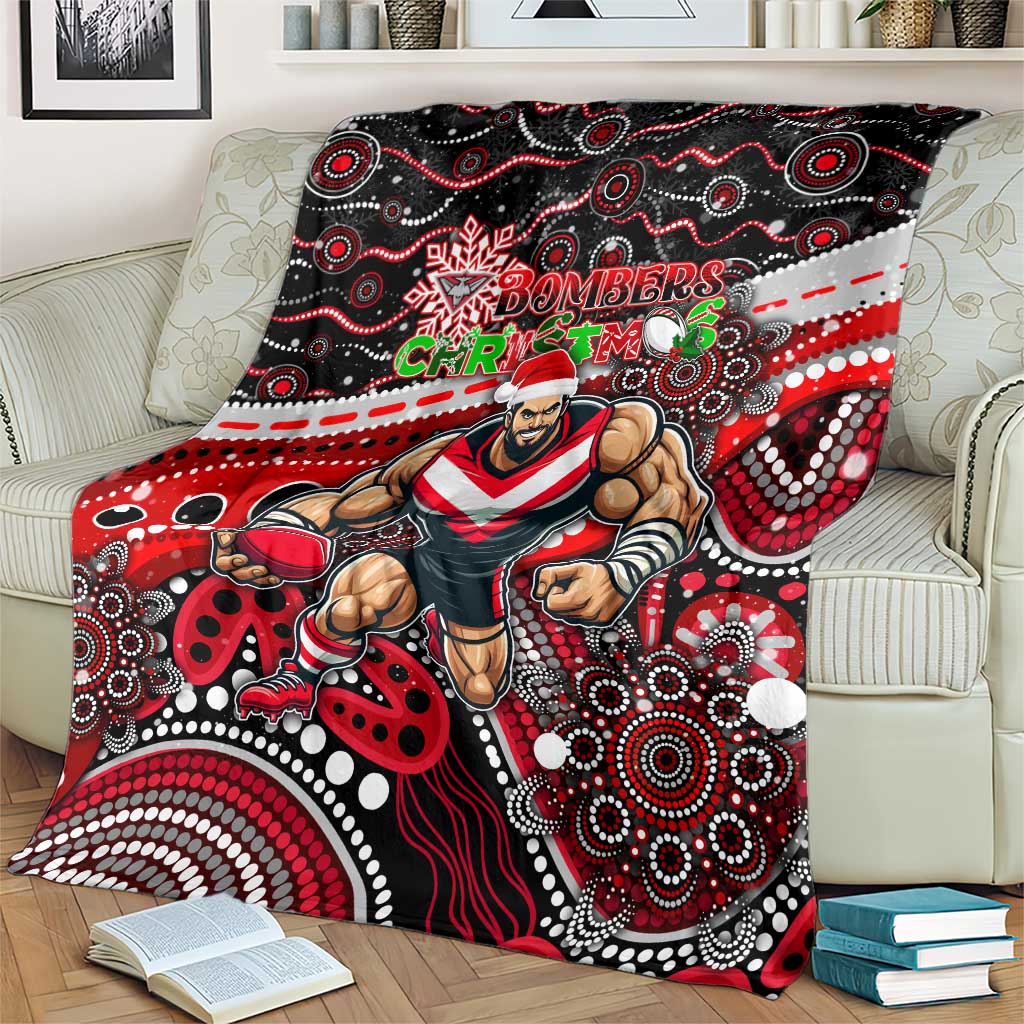 Merry Christmas AFL Bombers Blanket Aboriginal Santa Football Mascot