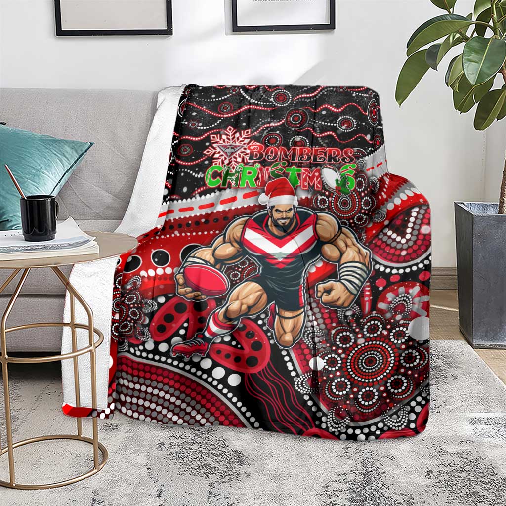 Merry Christmas AFL Bombers Blanket Aboriginal Santa Football Mascot