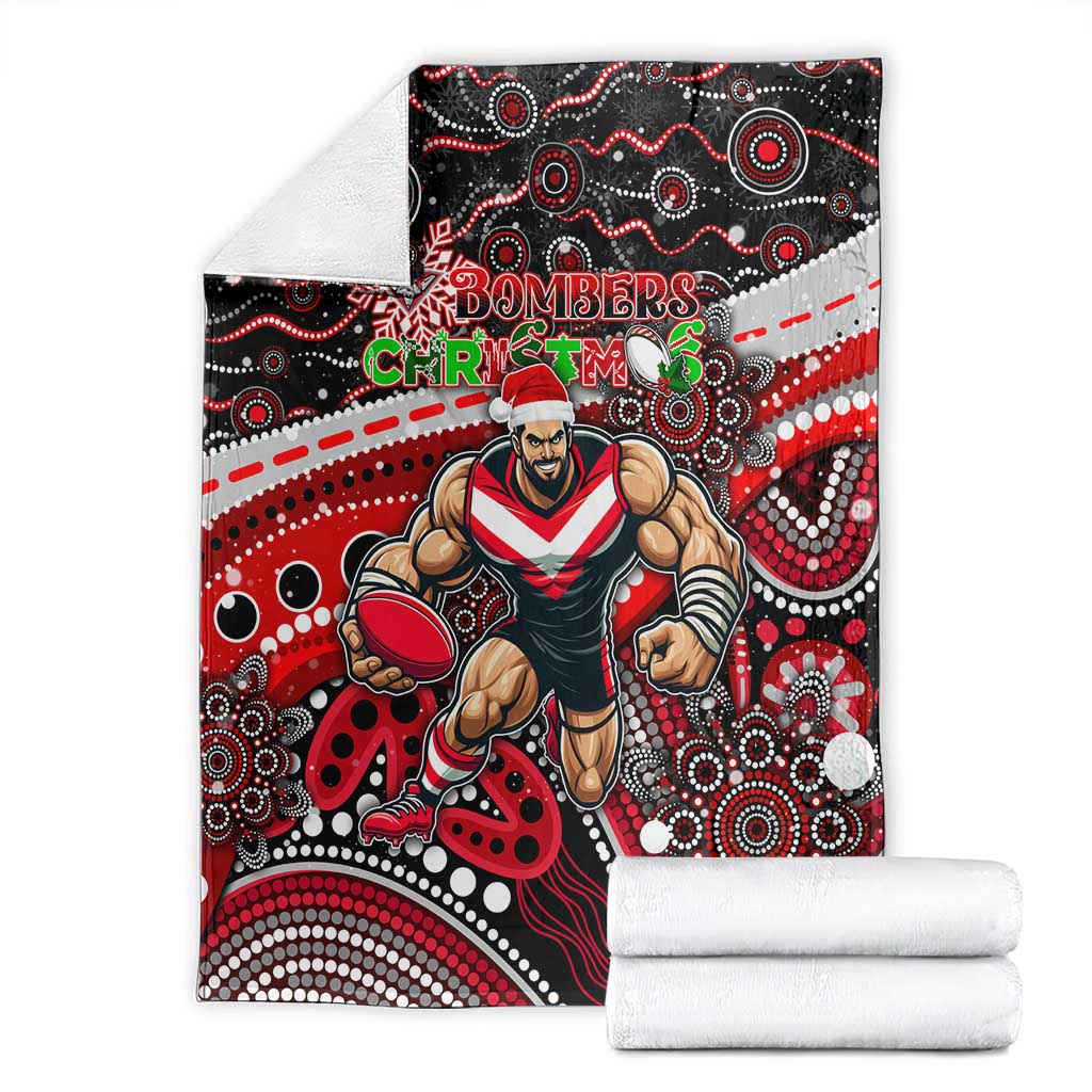 Merry Christmas AFL Bombers Blanket Aboriginal Santa Football Mascot