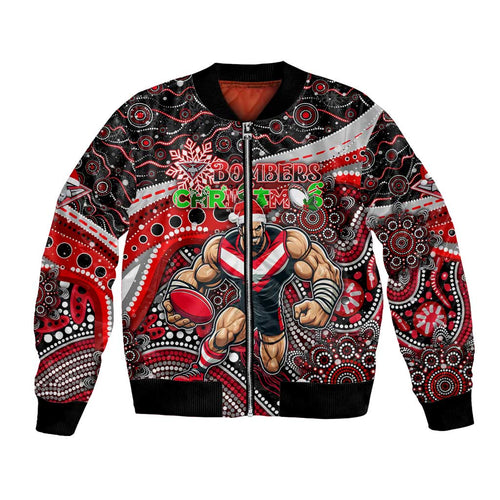Merry Christmas AFL Bombers Bomber Jacket Aboriginal Santa Football Mascot