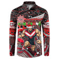 Merry Christmas AFL Bombers Button Sweatshirt Aboriginal Santa Football Mascot