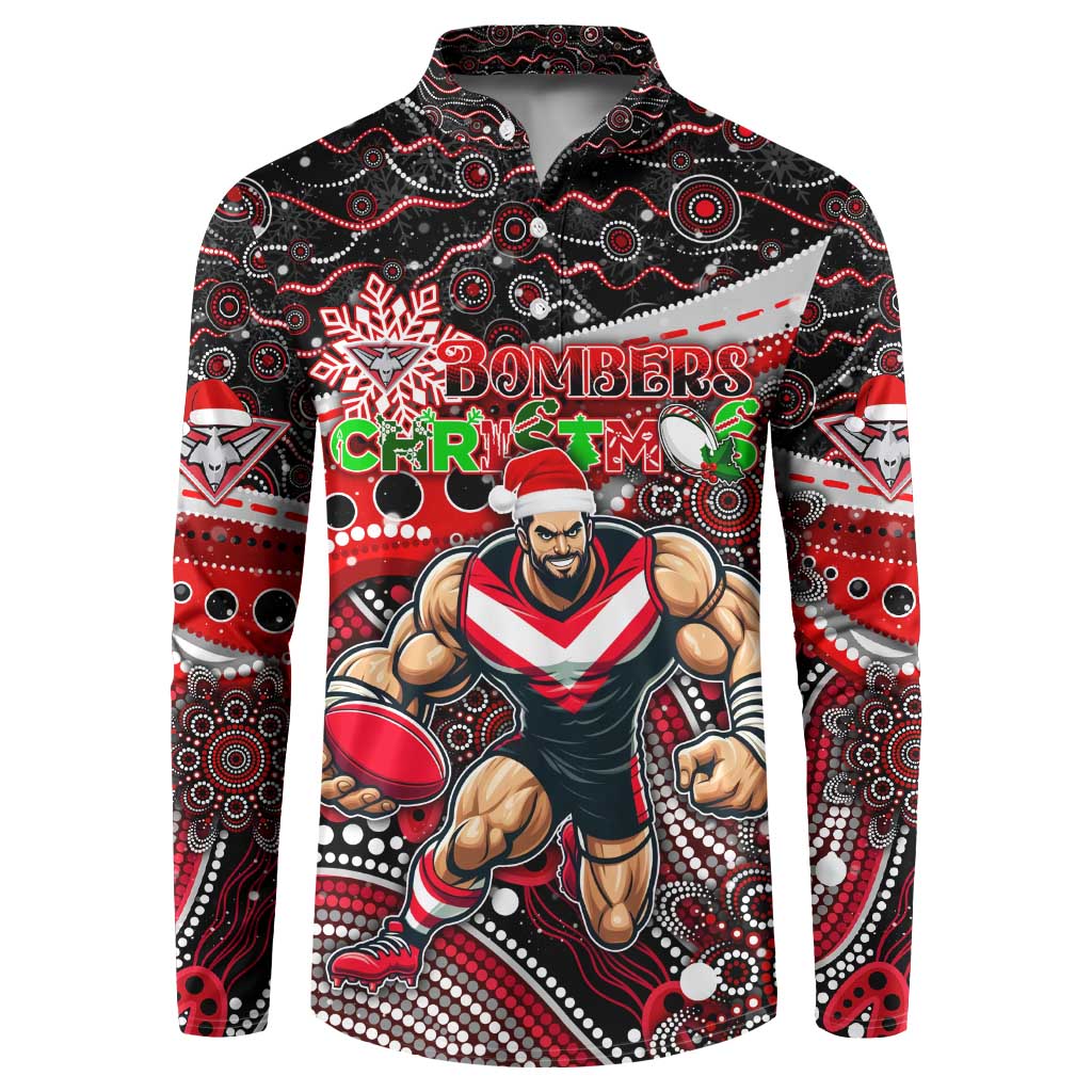 Merry Christmas AFL Bombers Button Sweatshirt Aboriginal Santa Football Mascot