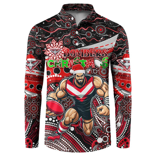 Merry Christmas AFL Bombers Button Sweatshirt Aboriginal Santa Football Mascot
