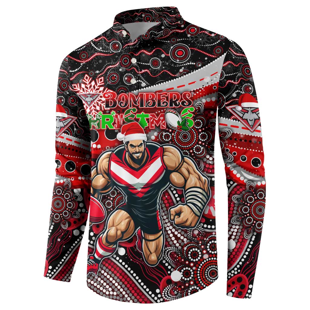 Merry Christmas AFL Bombers Button Sweatshirt Aboriginal Santa Football Mascot