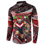 Merry Christmas AFL Bombers Button Sweatshirt Aboriginal Santa Football Mascot