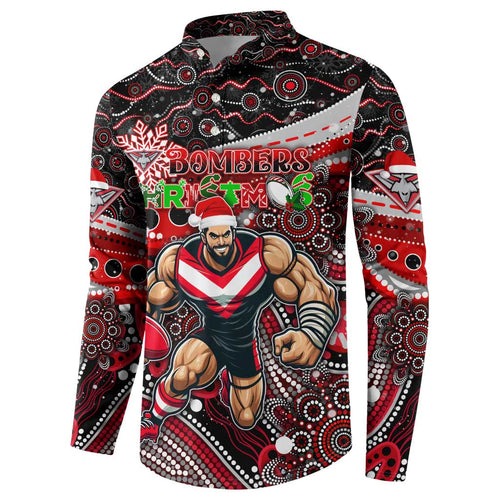 Merry Christmas AFL Bombers Button Sweatshirt Aboriginal Santa Football Mascot