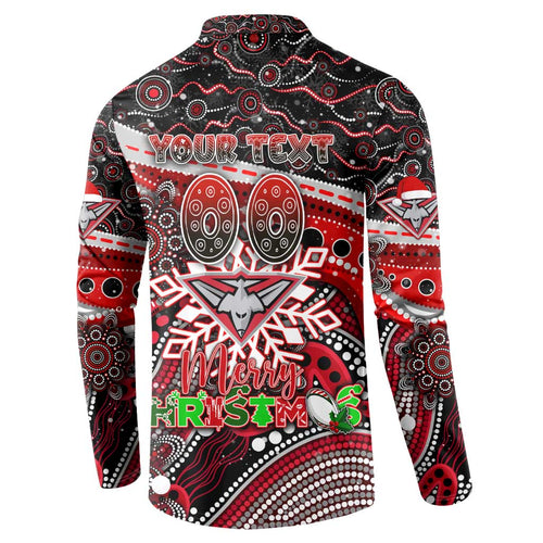 Merry Christmas AFL Bombers Button Sweatshirt Aboriginal Santa Football Mascot
