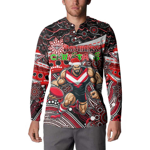 Merry Christmas AFL Bombers Button Sweatshirt Aboriginal Santa Football Mascot