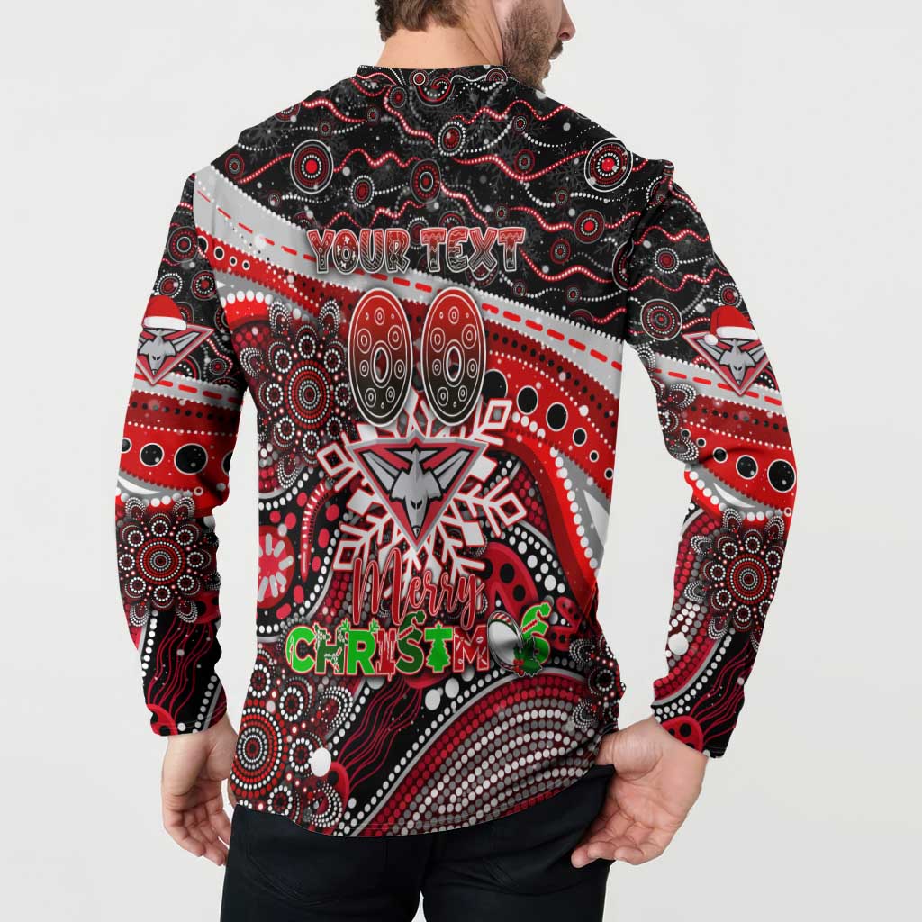 Merry Christmas AFL Bombers Button Sweatshirt Aboriginal Santa Football Mascot