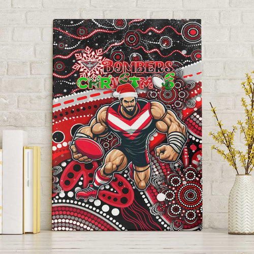 Merry Christmas AFL Bombers Canvas Wall Art Aboriginal Santa Football Mascot