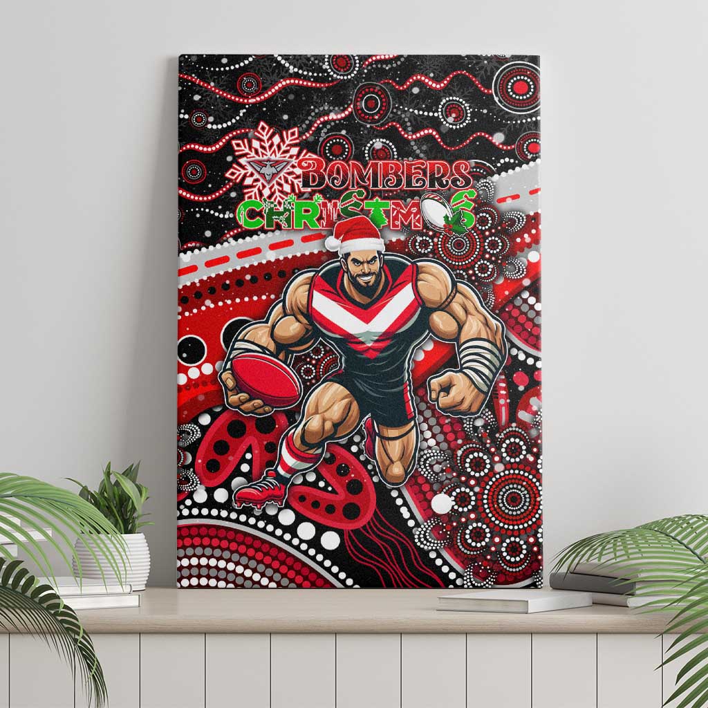 Merry Christmas AFL Bombers Canvas Wall Art Aboriginal Santa Football Mascot