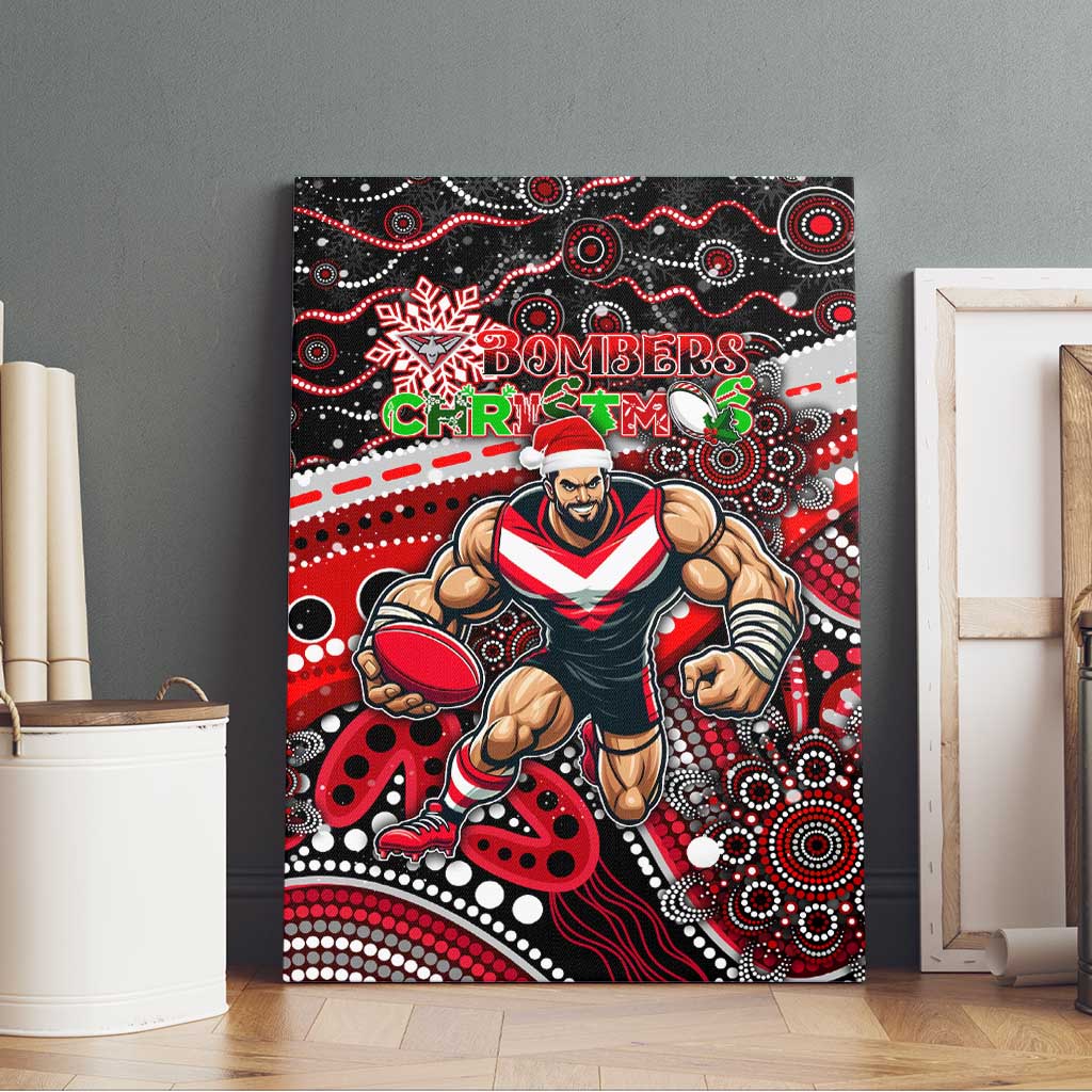 Merry Christmas AFL Bombers Canvas Wall Art Aboriginal Santa Football Mascot