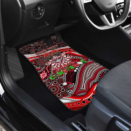 Merry Christmas AFL Bombers Car Mats Aboriginal Santa Football Mascot