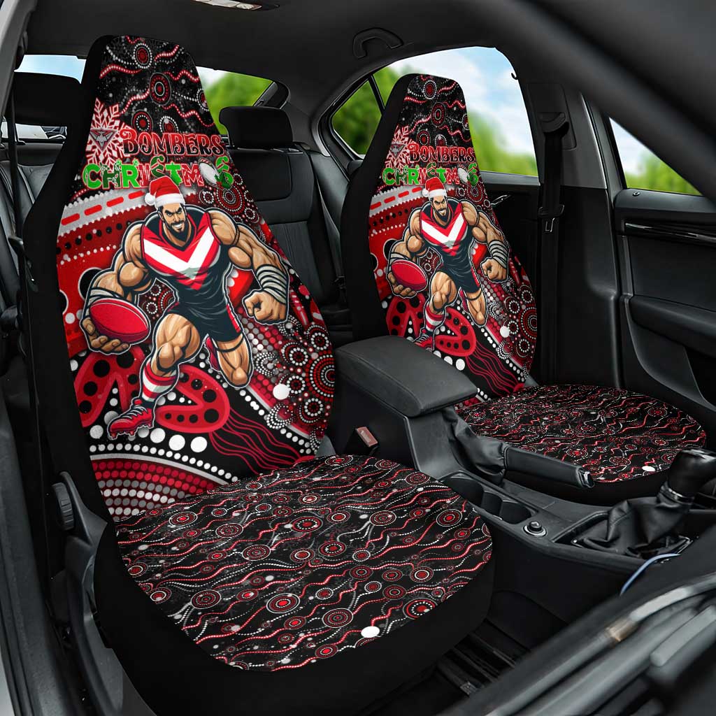 Merry Christmas AFL Bombers Car Seat Cover Aboriginal Santa Football Mascot