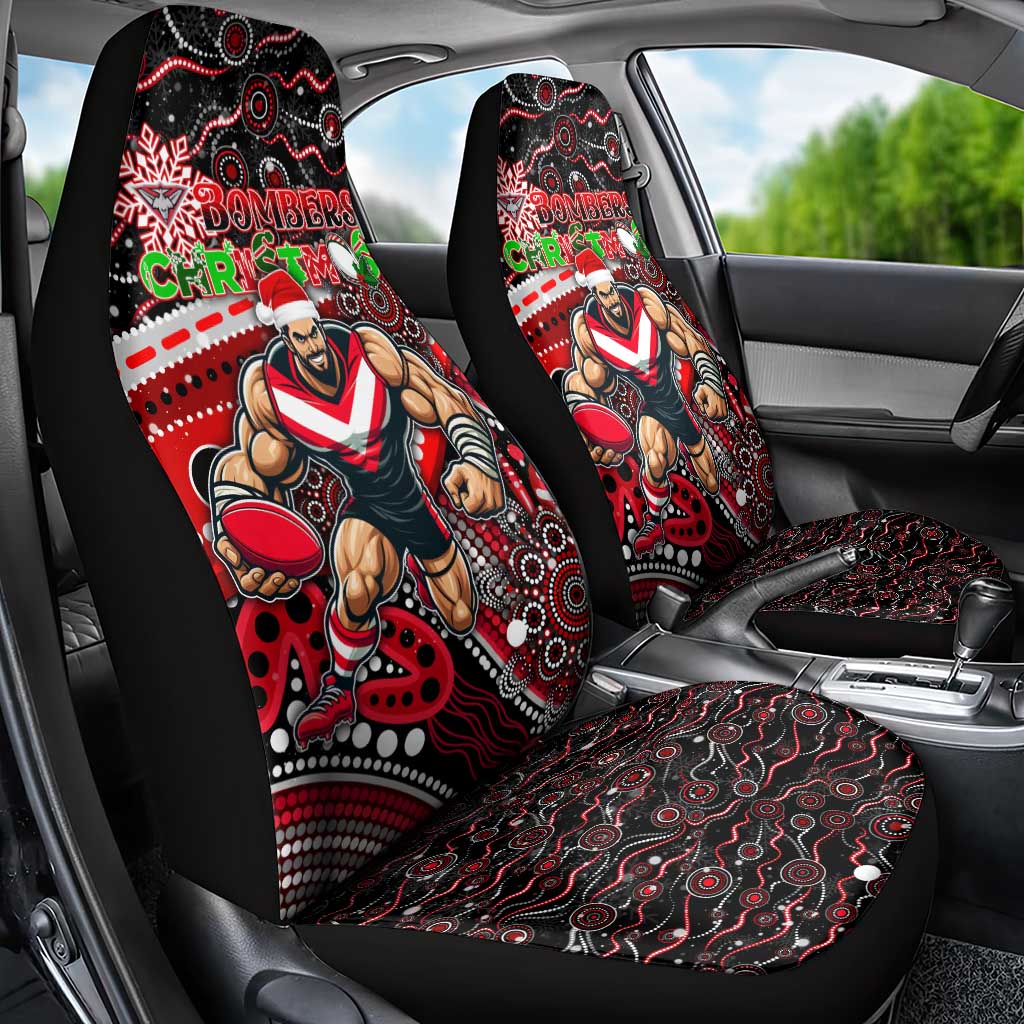 Merry Christmas AFL Bombers Car Seat Cover Aboriginal Santa Football Mascot