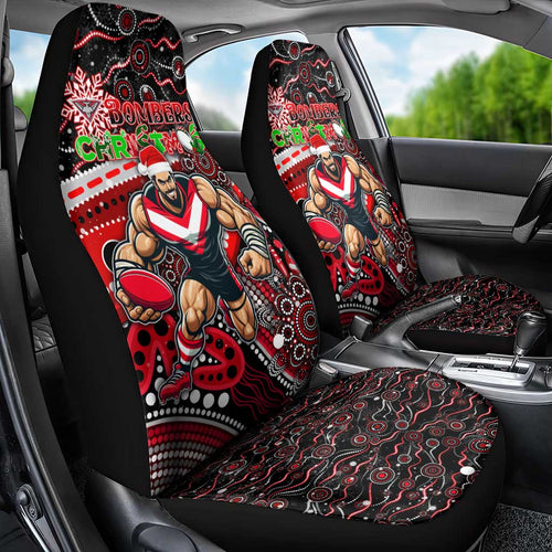 Merry Christmas AFL Bombers Car Seat Cover Aboriginal Santa Football Mascot