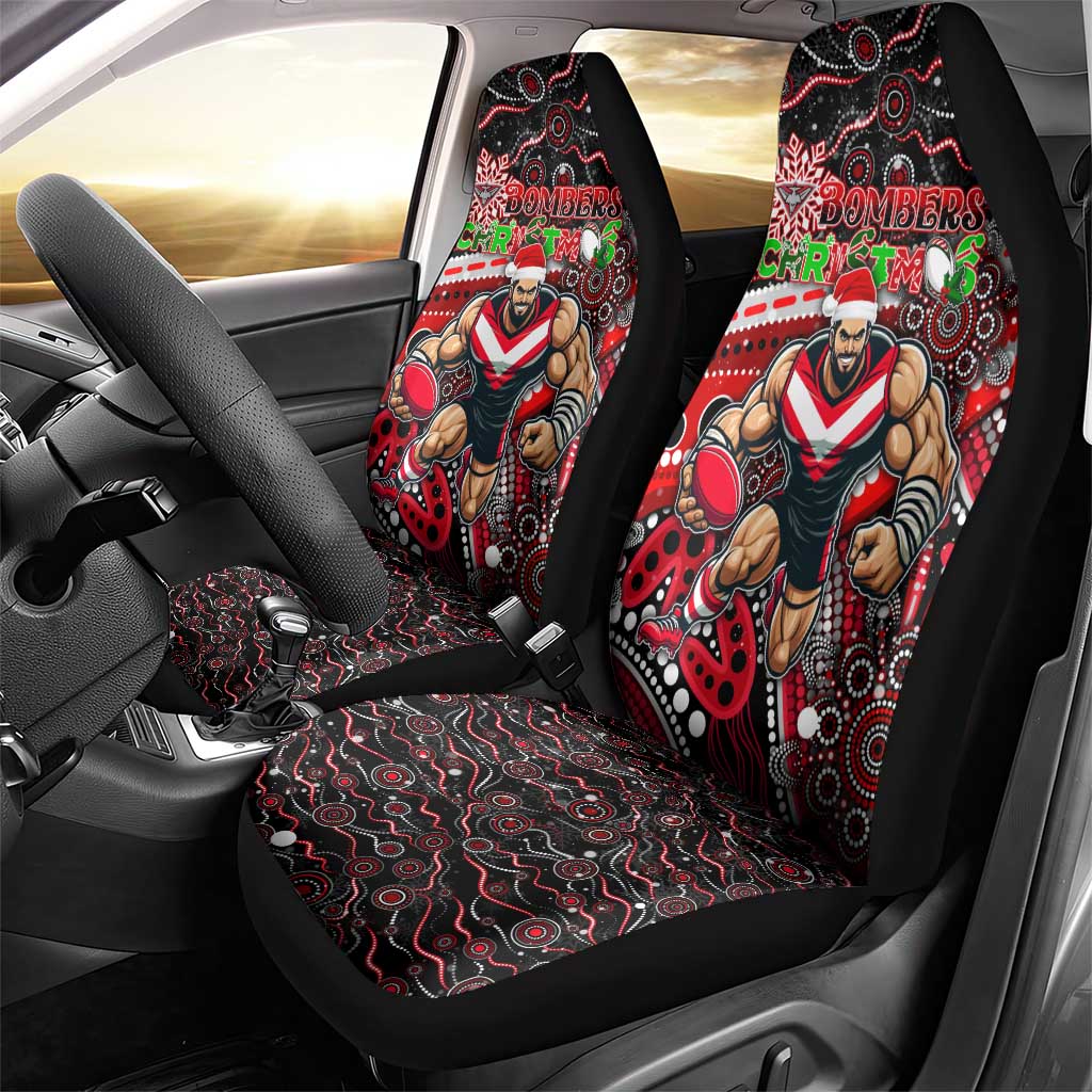 Merry Christmas AFL Bombers Car Seat Cover Aboriginal Santa Football Mascot