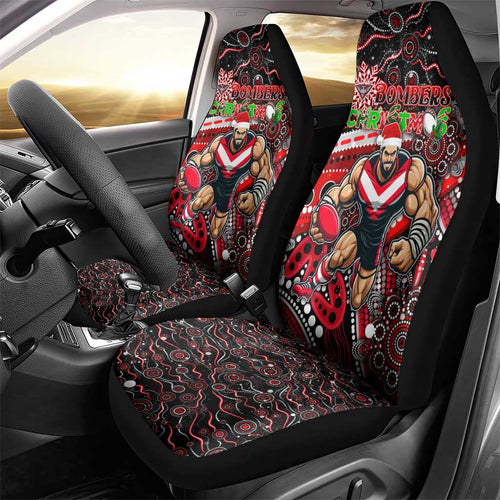 Merry Christmas AFL Bombers Car Seat Cover Aboriginal Santa Football Mascot