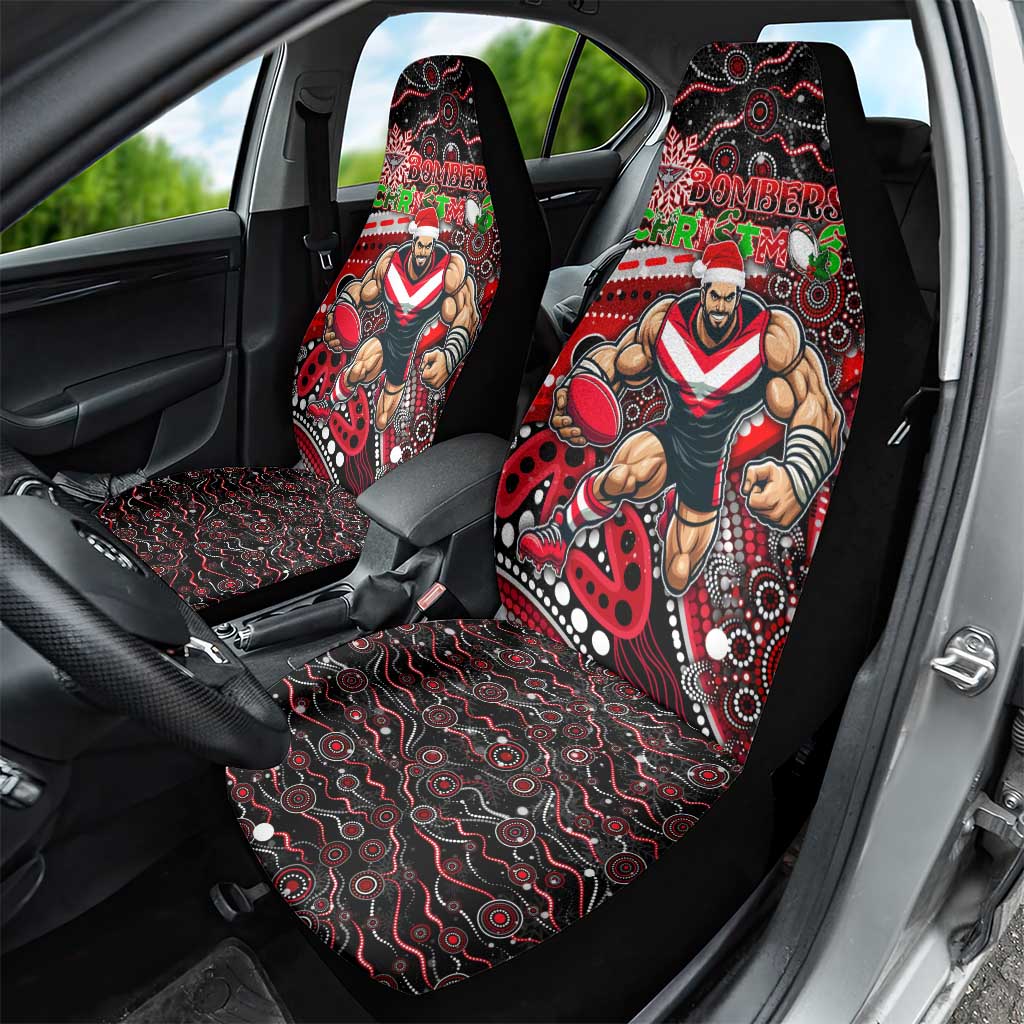 Merry Christmas AFL Bombers Car Seat Cover Aboriginal Santa Football Mascot