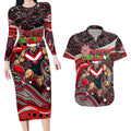 Merry Christmas AFL Bombers Couples Matching Long Sleeve Bodycon Dress and Hawaiian Shirt Aboriginal Santa Football Mascot