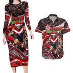 Merry Christmas AFL Bombers Couples Matching Long Sleeve Bodycon Dress and Hawaiian Shirt Aboriginal Santa Football Mascot
