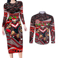 Merry Christmas AFL Bombers Couples Matching Long Sleeve Bodycon Dress and Long Sleeve Button Shirt Aboriginal Santa Football Mascot