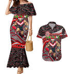 Merry Christmas AFL Bombers Couples Matching Mermaid Dress and Hawaiian Shirt Aboriginal Santa Football Mascot