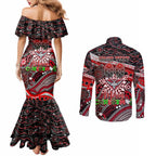 Merry Christmas AFL Bombers Couples Matching Mermaid Dress and Long Sleeve Button Shirt Aboriginal Santa Football Mascot