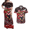 Merry Christmas AFL Bombers Couples Matching Off Shoulder Maxi Dress and Hawaiian Shirt Aboriginal Santa Football Mascot