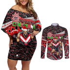 Merry Christmas AFL Bombers Couples Matching Off Shoulder Short Dress and Long Sleeve Button Shirt Aboriginal Santa Football Mascot