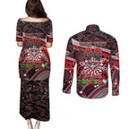 Merry Christmas AFL Bombers Couples Matching Puletasi and Long Sleeve Button Shirt Aboriginal Santa Football Mascot