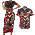 Merry Christmas AFL Bombers Couples Matching Short Sleeve Bodycon Dress and Hawaiian Shirt Aboriginal Santa Football Mascot