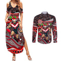 Merry Christmas AFL Bombers Couples Matching Summer Maxi Dress and Long Sleeve Button Shirt Aboriginal Santa Football Mascot