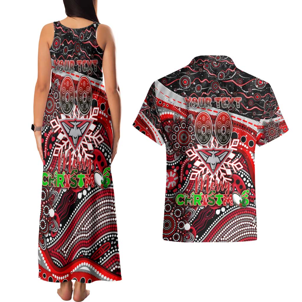 Merry Christmas AFL Bombers Couples Matching Tank Maxi Dress and Hawaiian Shirt Aboriginal Santa Football Mascot