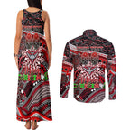 Merry Christmas AFL Bombers Couples Matching Tank Maxi Dress and Long Sleeve Button Shirt Aboriginal Santa Football Mascot